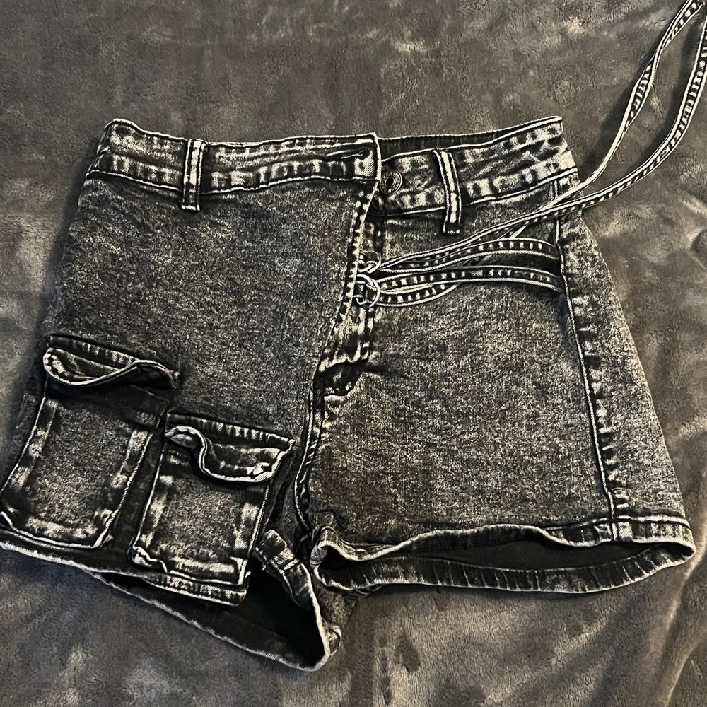 SHEIN Black Acid Wash Jean Shorts